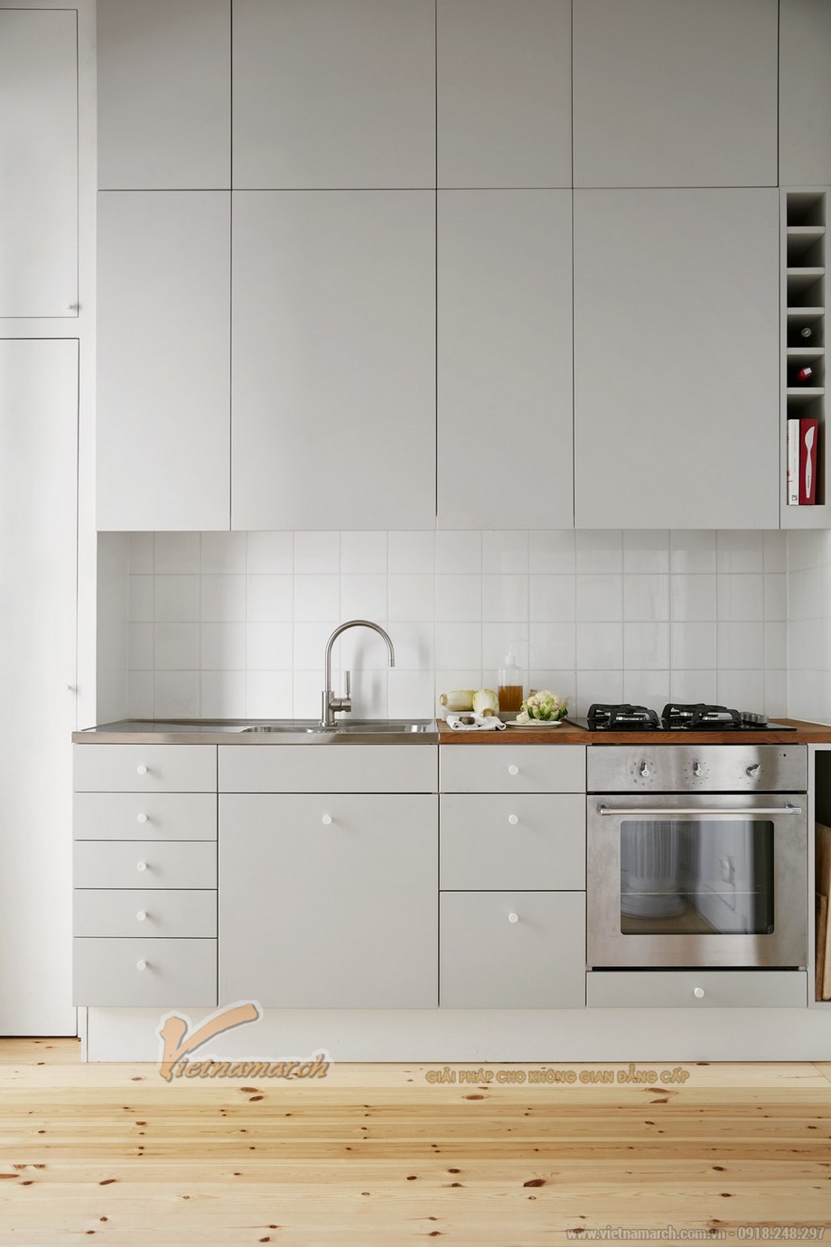 Những mẫu tủ bếp tuyệt đẹp kết hợp giữa màu trắng và xám > 