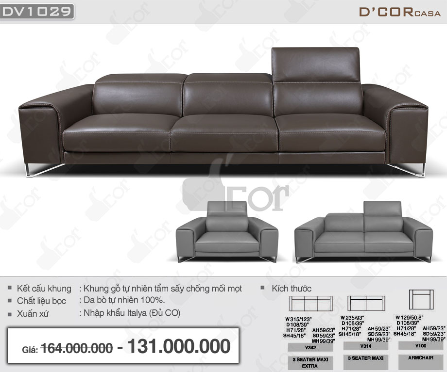 mẫu ghế sofa da cao cấp nhập khẩu từ Italia DG1029