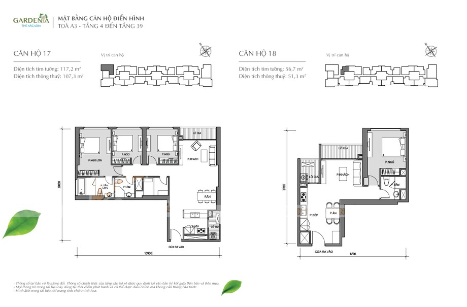 Tổng quan mặt bằng thiết kế các căn hộ tòa A3 chung cư Vinhomes Gardenia > Căn hộ số 17 diện tích 117,2m2