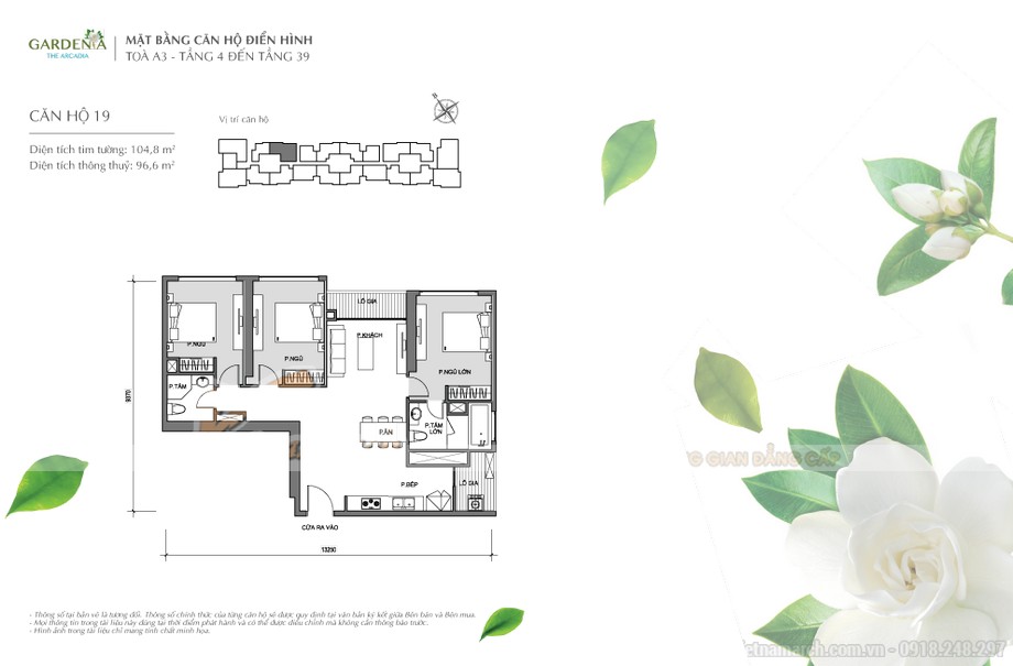 Tổng quan mặt bằng thiết kế các căn hộ tòa A3 chung cư Vinhomes Gardenia > Căn hộ số 19 diện tích 104,8m2