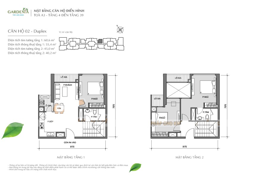 Tổng quan mặt bằng thiết kế các căn hộ tòa A3 chung cư Vinhomes Gardenia > Căn hộ số 02 là căn hộ duplex thông tầng