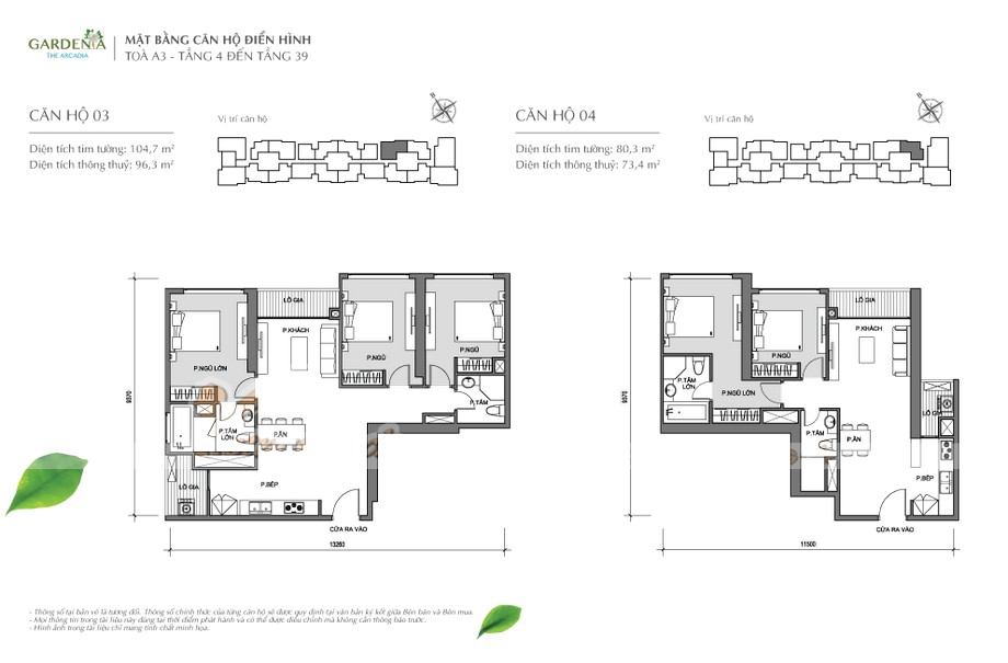 Tổng quan mặt bằng thiết kế các căn hộ tòa A3 chung cư Vinhomes Gardenia > Căn hộ số 03 diện tích 104,7m2