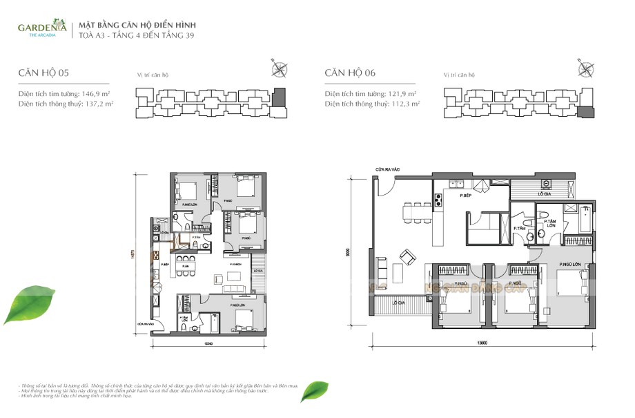 Tổng quan mặt bằng thiết kế các căn hộ tòa A3 chung cư Vinhomes Gardenia > Căn hộ số 05 diện tích 146,9m2