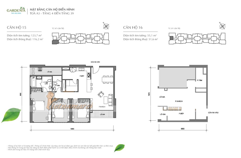 Tổng quan mặt bằng thiết kế các căn hộ tòa A3 chung cư Vinhomes Gardenia > Căn hộ số 15 diện tích 123,7m2
