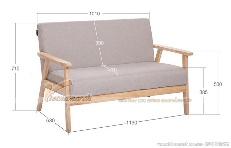 15 mẫu sofa đôi xinh xắn, nhỏ gọn cho các căn hộ chung cư có diện tích nhỏ hẹp > Mẫu ghế sofa đôi đơn giản chất liệu khung gỗ và đệm vài nỉ màu sáng