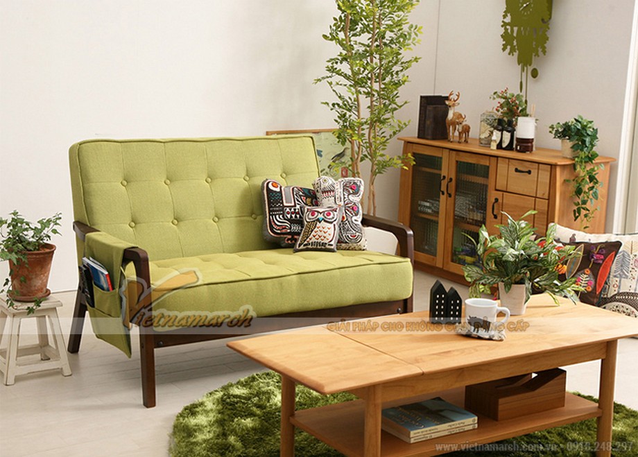 Chiêm ngưỡng các mẫu sofa văng nhỏ gọn đẹp tuyệt vời cho không gian nhà nhỏ > Mẫu sofa văng nhỏ gọn chất liệu vải nỉ màu xanh nổi bật