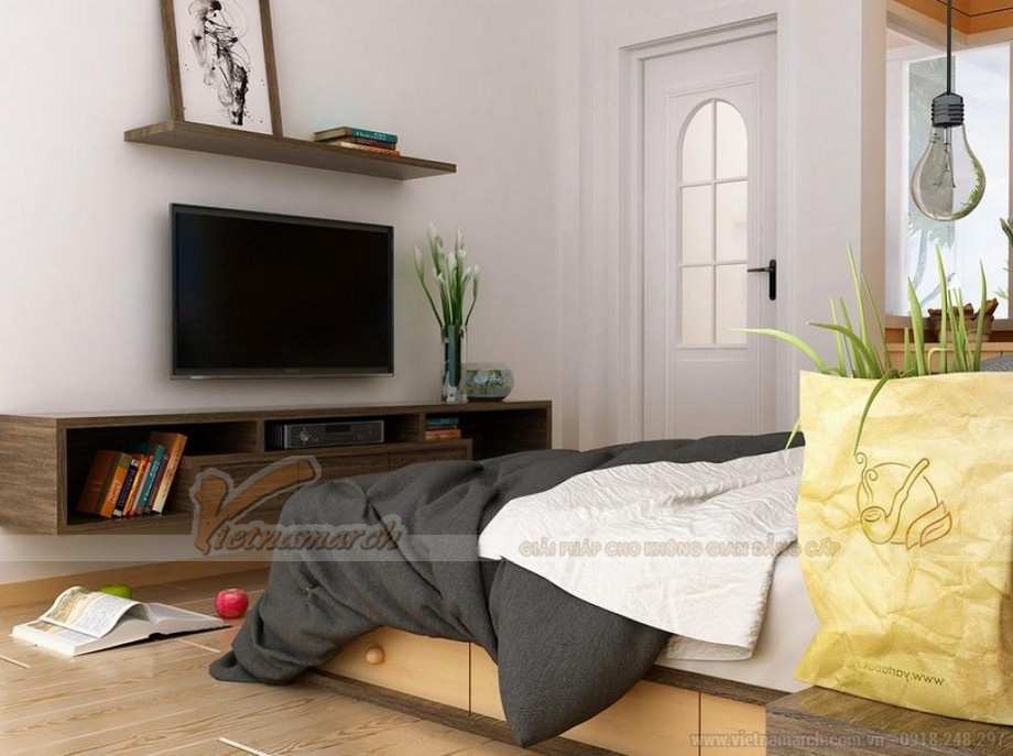 Kệ tivi thông minh dành riêng cho phòng ngủ nhỏ. > Kệ tivi thông minh dành riêng cho phòng ngủ