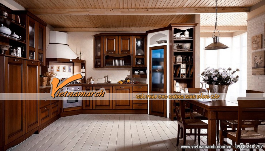 Mẫu tủ bếp gỗ sồi Mỹ mang phong cách Châu Âu đẹp mê mẩn cho biệt thự > tu-bep-go-soi-My-01