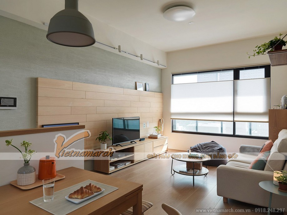 Thiết kế nội thất chung cư 2 phòng ngủ phong cách tối giản > 