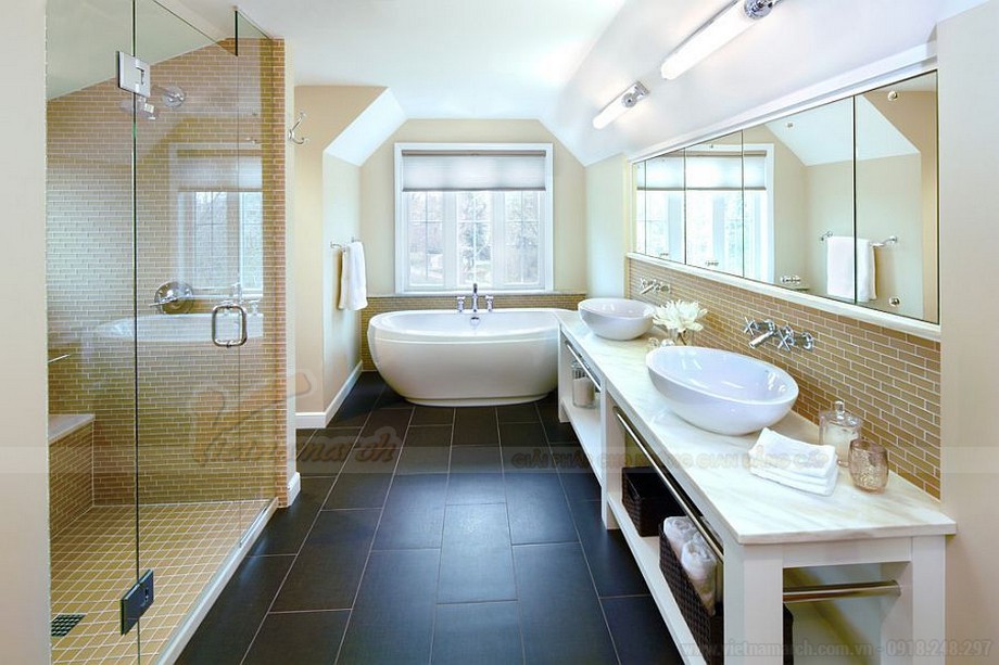 5 Mẫu thiết kế phòng tắm theo phong cách hiện đại ai cũng mê tít > Thiết kế không gian phòng tắm đẹp hiện đại