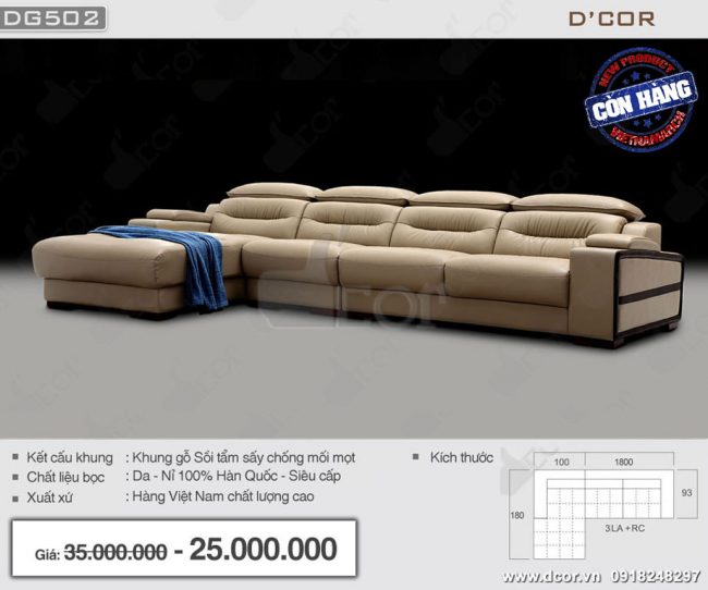 Độc đáo, mới lạ với mẫu sofa da góc nhập khẩu DG502 cho phòng khách