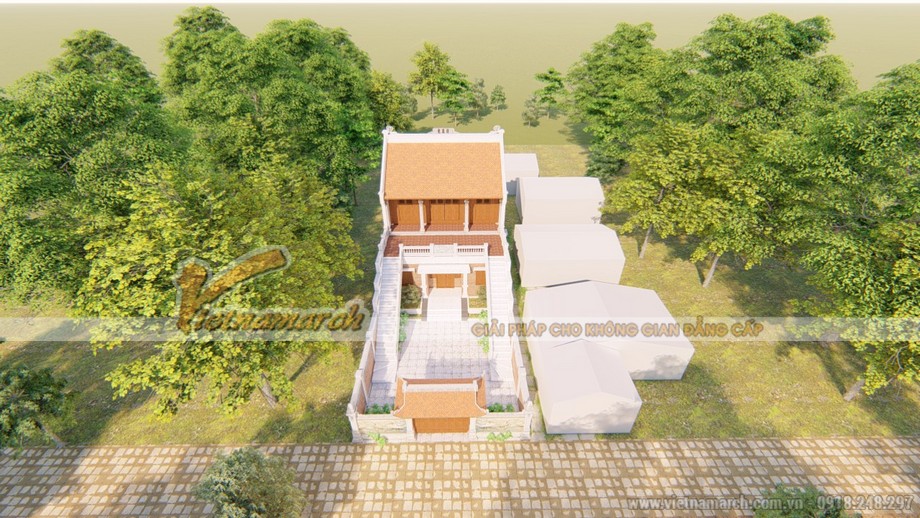 15 mẫu nhà thờ họ với các kiểu cầu thang đẹp hiện đại > Mẫu từ đường 3 gian 2 mái đơn giản hiện đại tại Quảng Bình