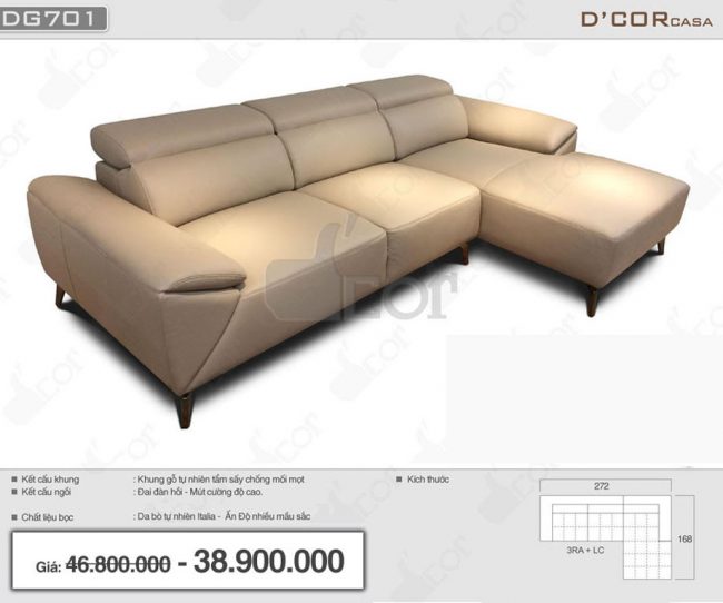 Sofa da thật góc L nhập khẩu Malaysia: DG701- điểm nhấn độc đáo cho phòng khách