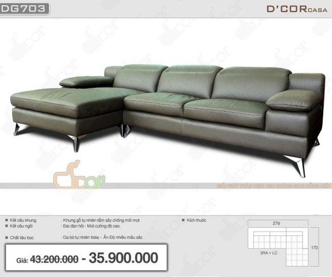 Sofa nhập khẩu cao cấp Malaysia da thật 100% DG703 cho phòng khách hiện đại