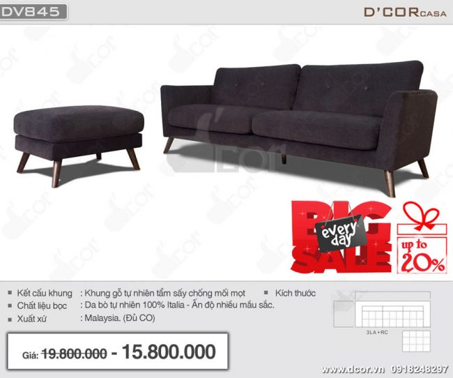 Sofa da thật nhập khẩu Malaysia sang trọng cho phòng khách: DV845