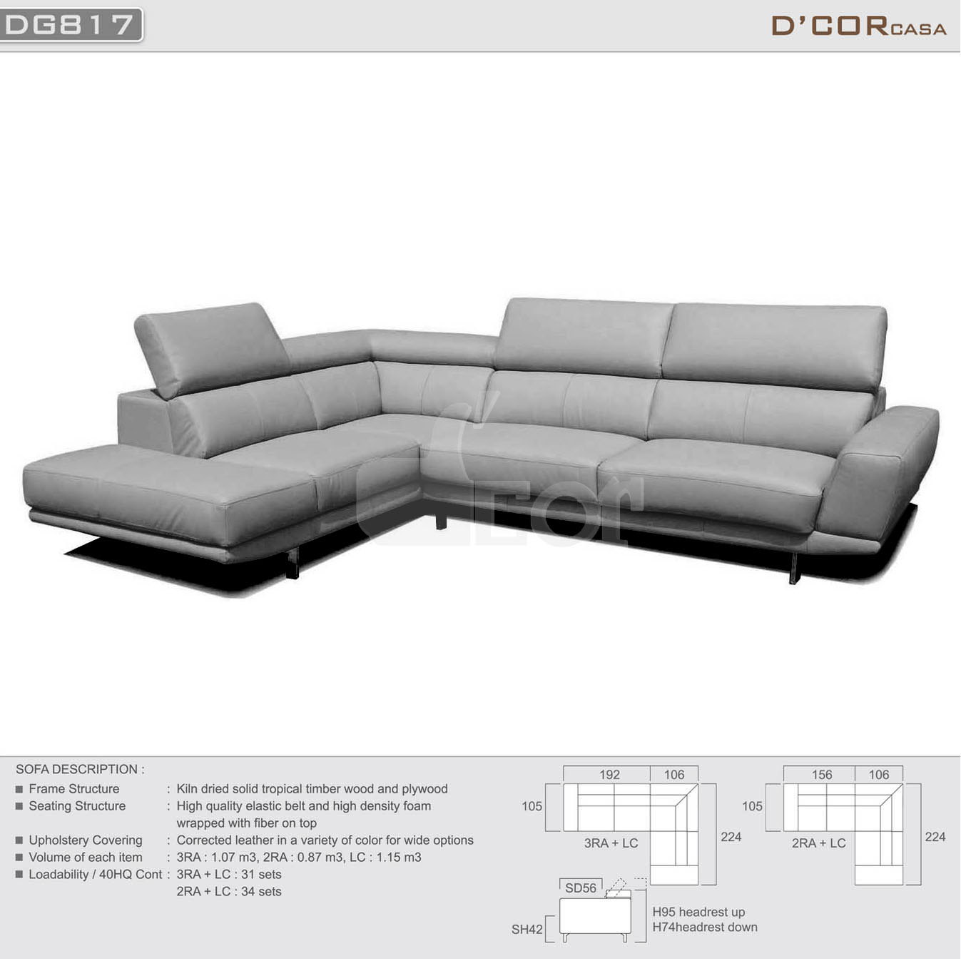Phòng khách đơn giản, hiện đại với sofa da nhập khẩu Malaysia DG817
