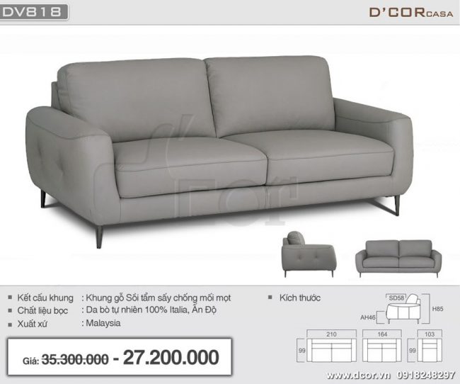 Mẫu sofa văng da thật nhập khẩu Malaysia cho phòng khách nhỏ đẹp mê hồn: DV818