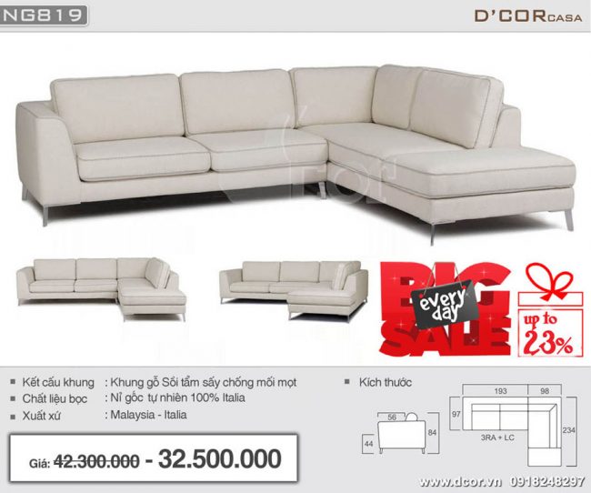 Hạ gục ánh nhìn với sofa nhập khẩu Malaysia cao cấp NG819 cho phòng khách sang trọng