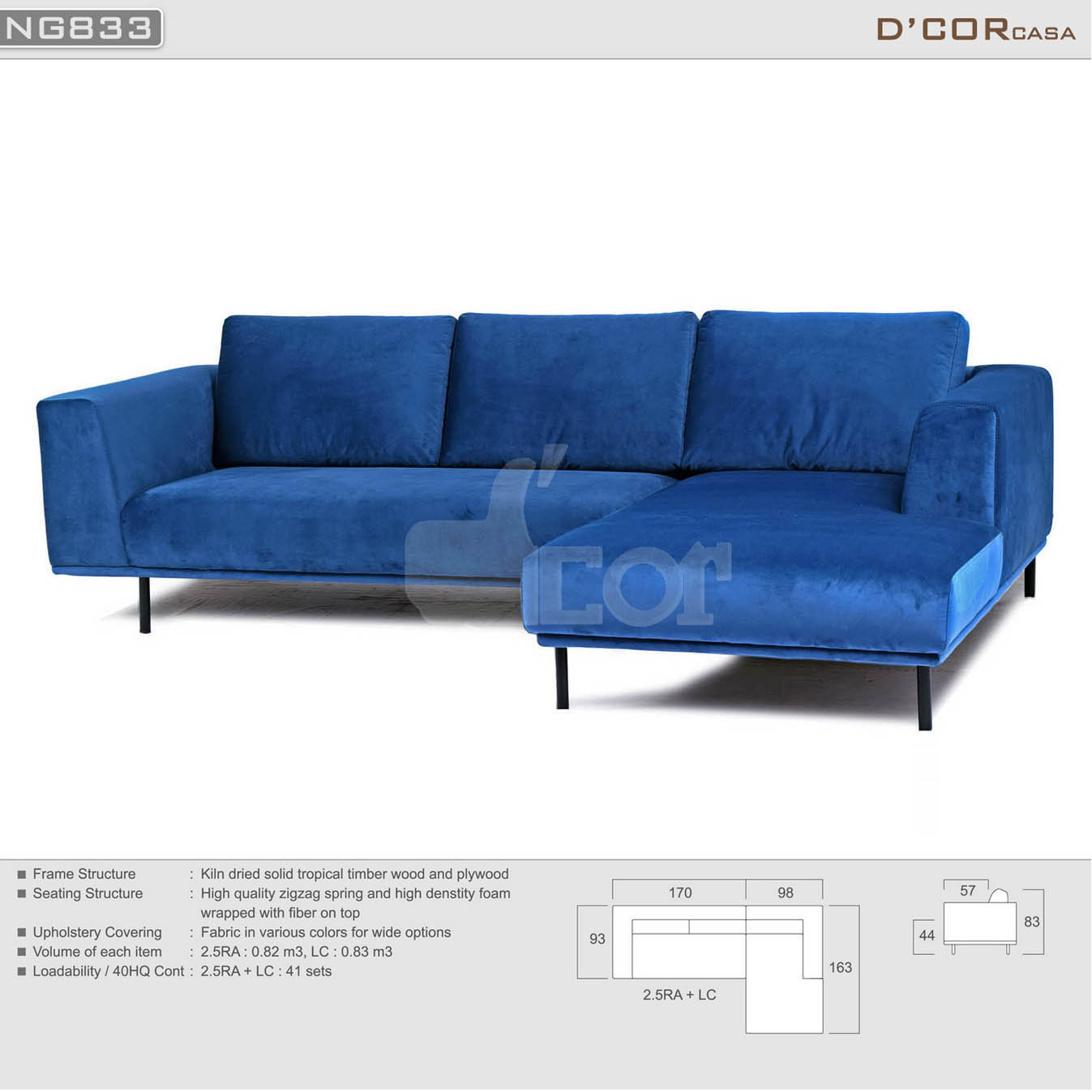 Mẫu sofa nỉ đẹp hiện đại nhập khẩu Malaysia NG833