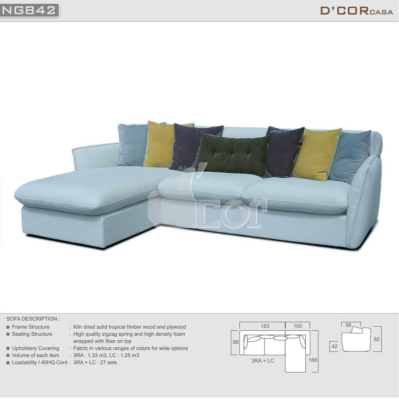 Mẫu sofa nỉ đẹp hiện đại nhập khẩu Malaysia NG842 làm phòng khách rực rỡ
