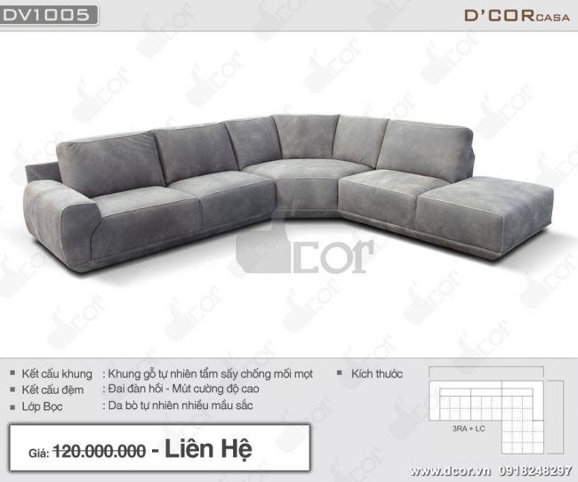 Sofa góc L da thật nhập khẩu cho phòng khách đẹp hiện đại bậc nhất: DG1005- Artu – Italia