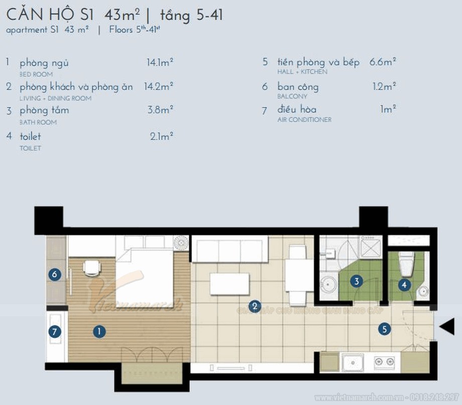 Thiết kế nội thất cho căn hộ 1 phòng ngủ tại CC The Manor Central Park Nguyễn Xiển > Kết cấu của một khu căn hộ
