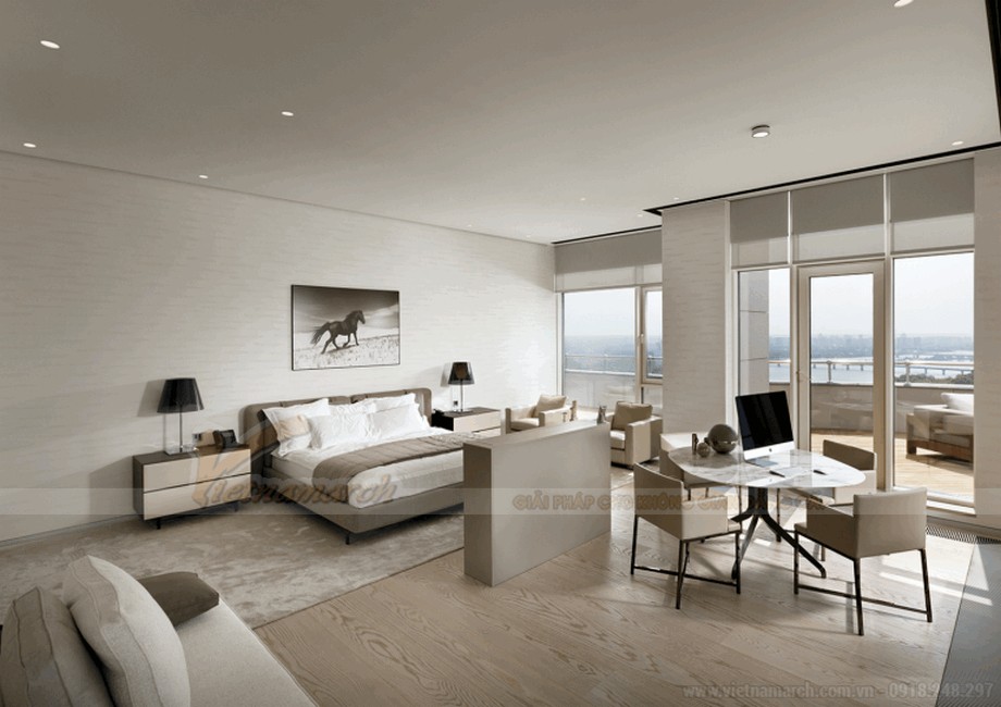 Thiết kế nội thất hiện đại cho căn hộ Penthouse dự án The Manor Central Park Nguyễn Xiển > Không gian phòng ngủ ấm cúng