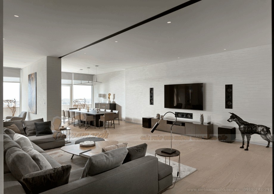 Thiết kế nội thất hiện đại cho căn hộ Penthouse dự án The Manor Central Park Nguyễn Xiển > Phòng khách sang trọng và hiện đại 3