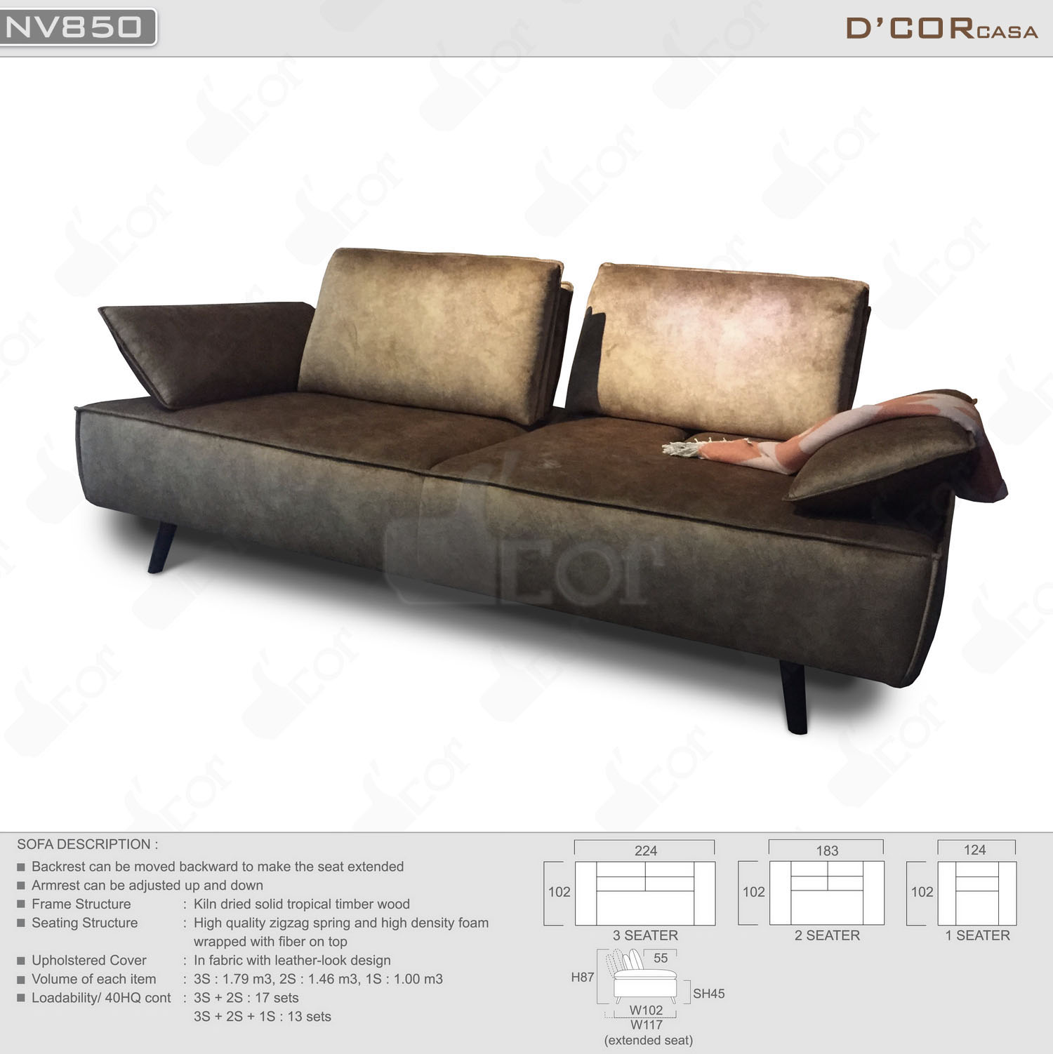 Mẫu sofa văng khung gỗ tự nhiên nhập khẩu Châu Âu cao cấp cho phòng khách đẹp hoàn hảo: NV850