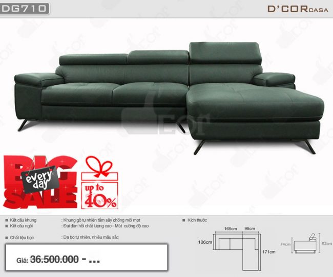 Sofa góc L da thật nhập khẩu Malaysia DG 710 cho phòng khách đẹp độc, lạ
