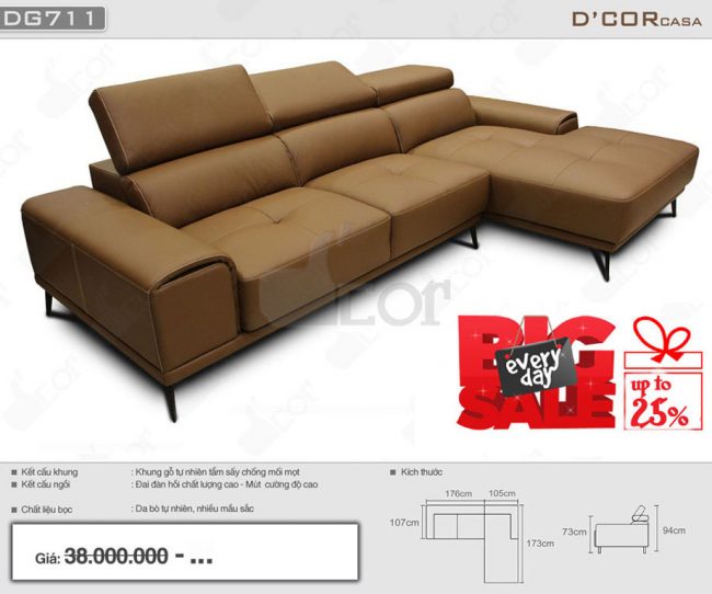 Mẫu sofa da nhập khẩu cao cấp Malaysia giá rẻ hot nhất năm 2023: DG711