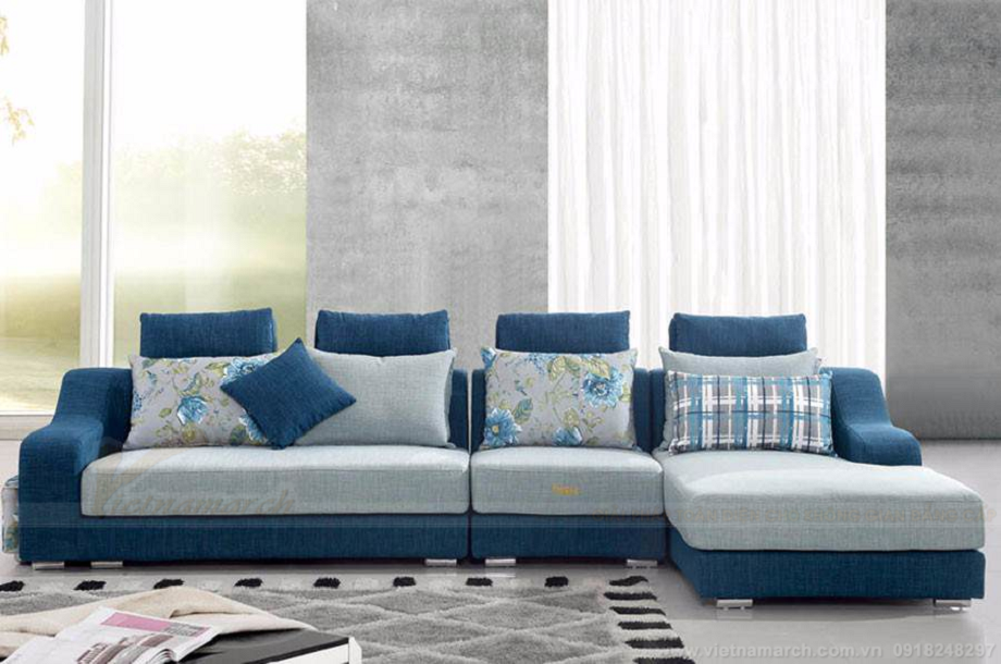 Độc đáo với sofa góc vải màu xanh dịu mát cho phòng khách > Sofa nhập khẩu