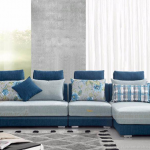 Độc đáo với sofa góc vải màu xanh dịu mát cho phòng khách