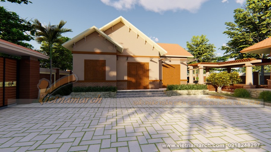 Phương án thiết kế nhà thờ họ 3 gian kết hợp nhà ở bê tông giả gỗ chi phí thấp của gia đình anh Sơn ở Hải Phòng