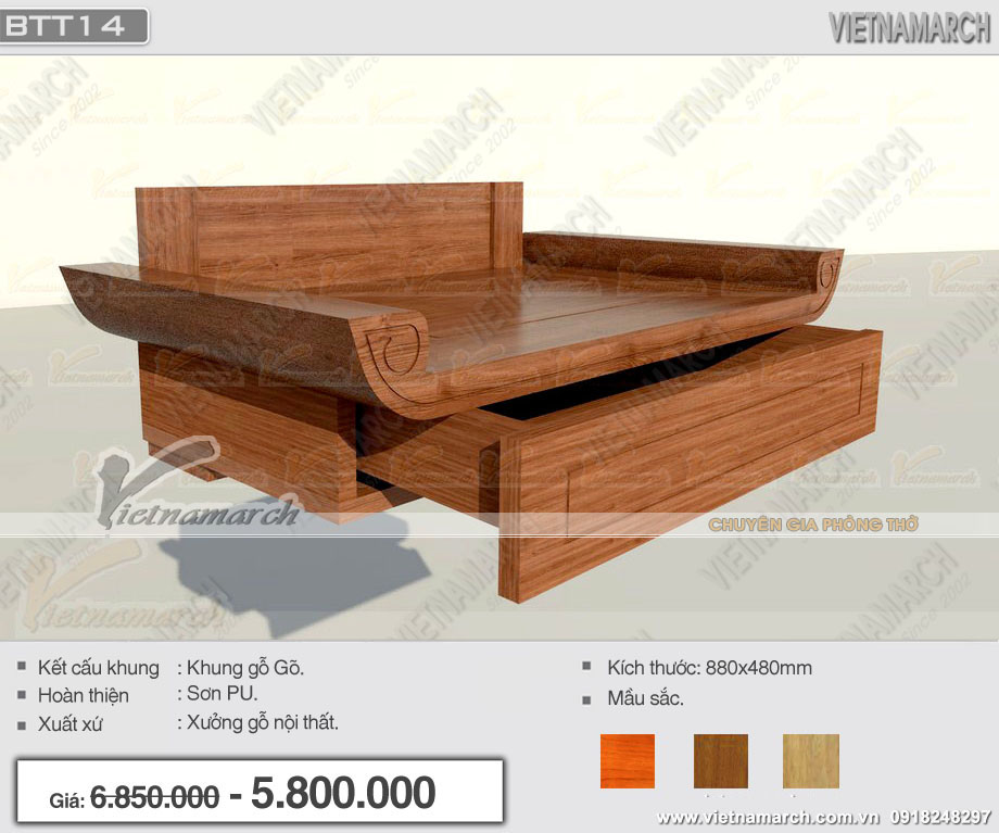 Mẫu bàn thờ treo gỗ Gõ Lào bền đẹp giá rẻ tại Hà Nội: BTT 14