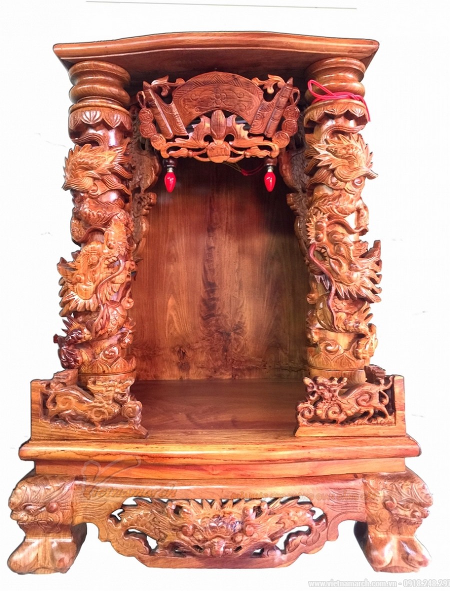 21 mẫu bàn thờ, khám thờ, tủ thờ ông Địa, Thần tài mái chùa đẹp làm bằng gỗ cao cấp