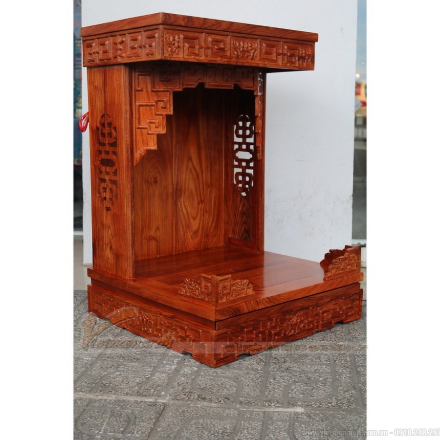 21 mẫu bàn thờ, khám thờ, tủ thờ ông Địa, Thần tài mái chùa đẹp làm bằng gỗ cao cấp