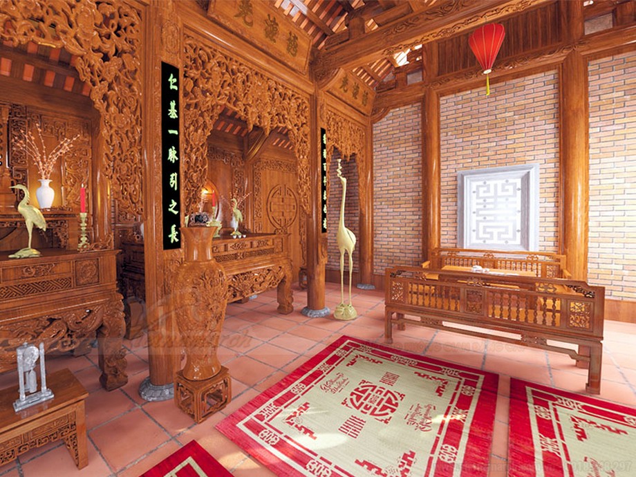 Kết hợp giữa màu sơn và nội thất phòng thờ Kết hợp giữa màu sơn và nội thất phòng thờ