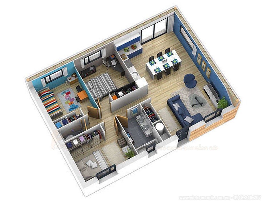Một số thiết kế nội thất căn hộ chung cư 70m2 cần tham khảo > Mẫu thiết kế căn hộ chung cư đẹp diệp tích 70m2