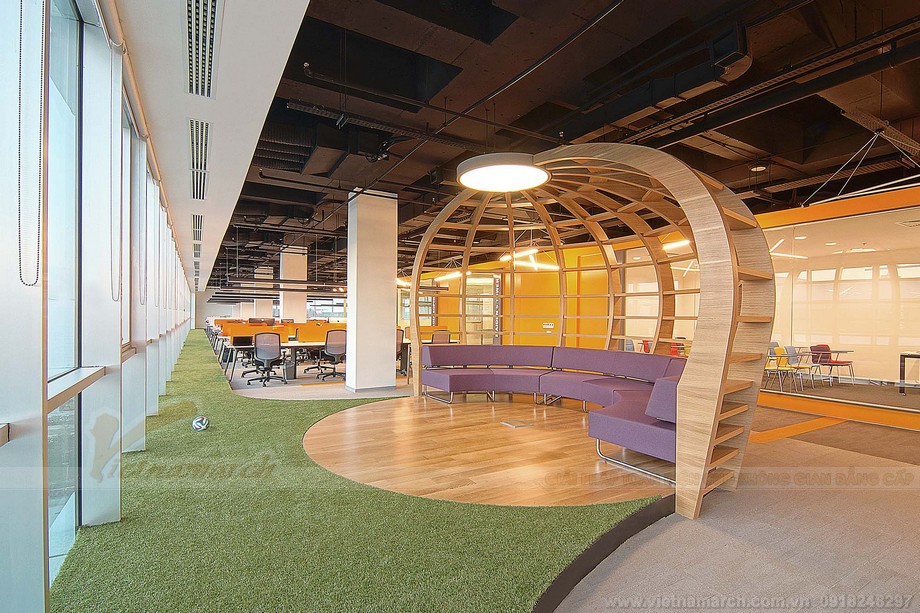 Thiết kế không gian làm việc chung coworking space năng động với sự pha trộn màu sắc độc nhất > Thiết kế khu vực giải trí trong văn phòng oworking space độc đáo và đầu tư lớn