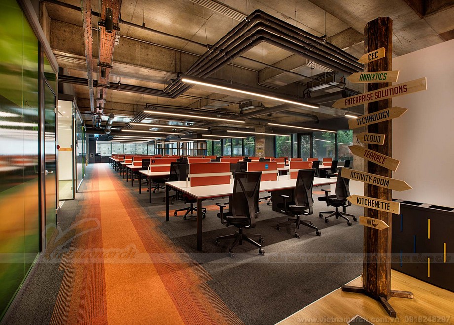Thiết kế văn phòng coworking space ngập tràn màu sắc đẹp như quán cafe chuẩn xu hướng 2023 > Thiết kế Khu vực làm việc trong văn phòng nóng bỏng quyến rũ