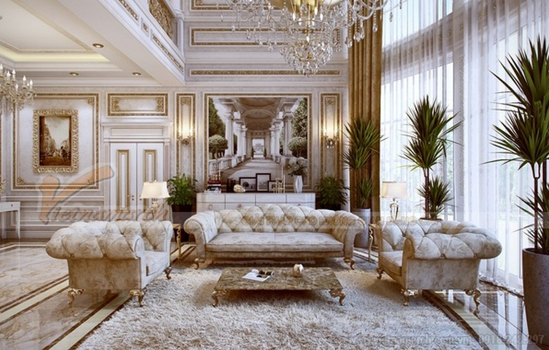 Mẫu sofa cổ điển đơn được thiết kế tỉ mỉ, cầu kỳ hài hòa với đồ nội thất phong cách cổ điển