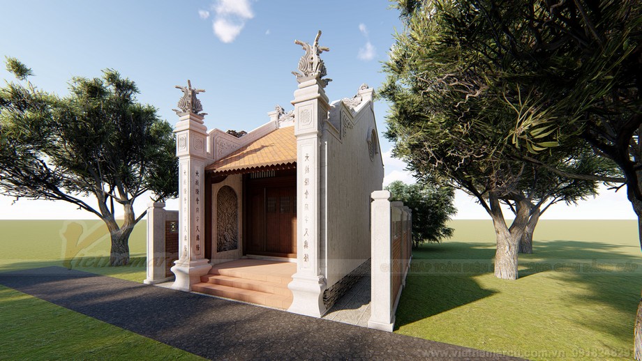 Hồ sơ thiết kế: Nhà thờ họ 1 gian diện tích nhỏ nhà anh Tâng-Sơn La > Bản vẽ thiết kế 3D nhà thờ họ 1 gian Sơn La