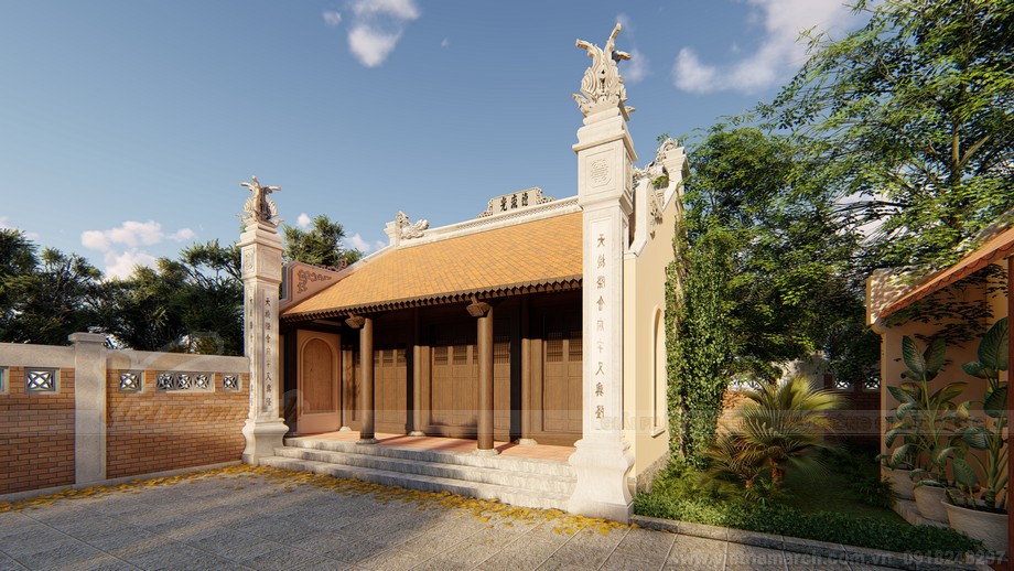 Chi tiết bản vẽ thiết kế 3D nhà thờ họ 3 gian 2 mái kết hợp nhà ở họ Vũ Quảng Bình