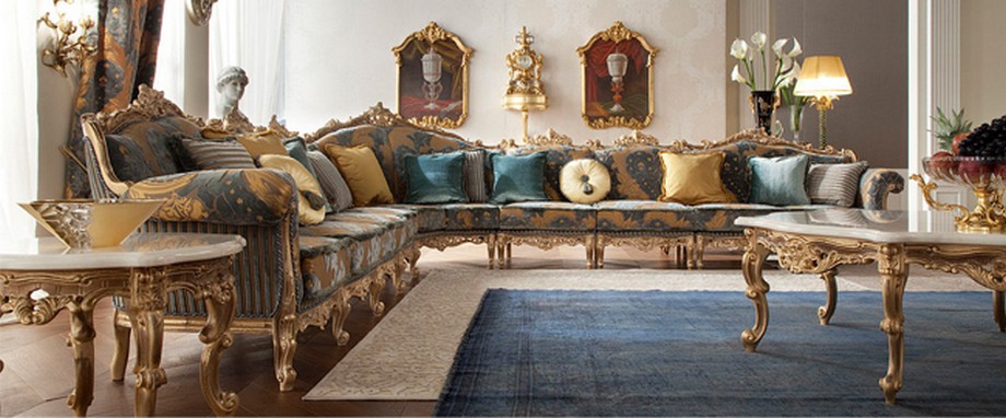 Mẫu sofa tân cổ điển mạ vàng phù hợp cho phòng khách có diện tích rộng của biệt thự, villa