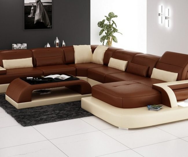Sofa góc màu nâu đẹp