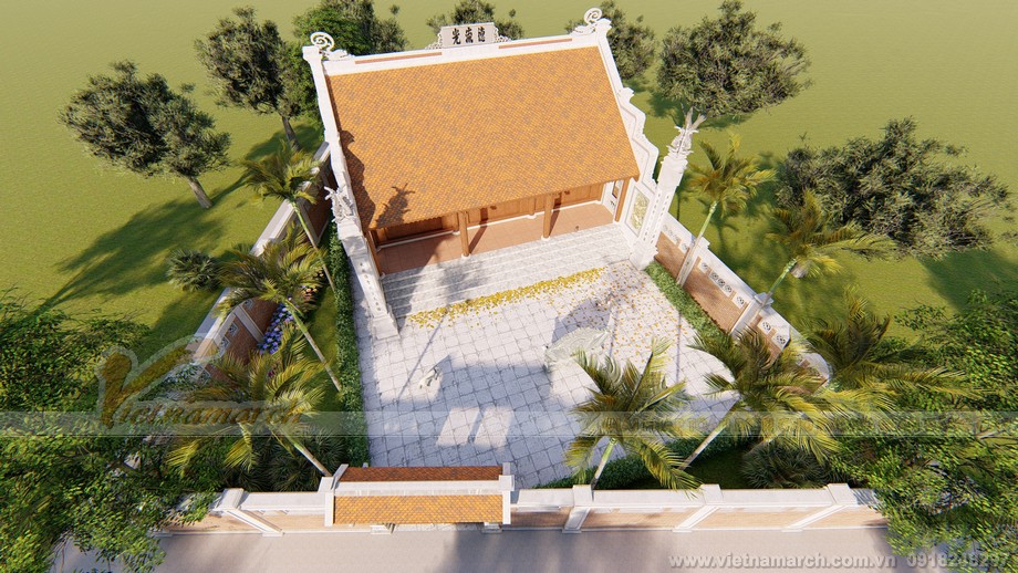Thiết kế nhà thờ họ- từ đường nhà anh Công ở Vĩnh Phúc > Thiết kế nhà thờ họ 3 gian 2 mái nhà anh Công với bản vẽ 3 D đầy đủ