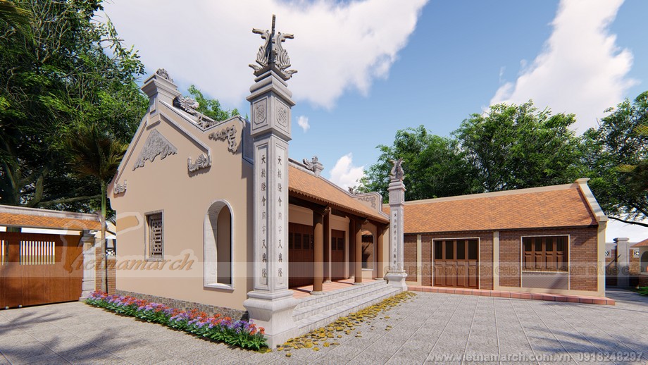 Thiết kế nhà thờ họ 3 gian 2 mái kết hợp nhà ngang với khuôn viên đẹp ở Sơn La > Công trình nhà thờ họ 3 gian 2 mái kèm nhà ngang