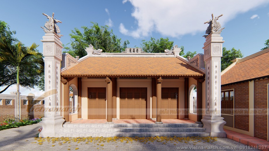 Thiết kế nhà thờ họ 3 gian 2 mái kết hợp nhà ngang với khuôn viên đẹp ở Sơn La > Công trình nhà thờ họ 3 gian 2 mái kèm nhà ngang