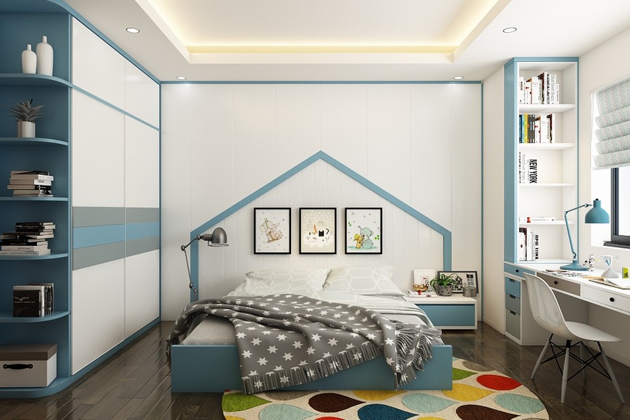 Mẫu thiết kế nội thất phòng ngủ trẻ em hiện đại đẹp ở biệt thự Vinhomes Ocean Park Gia Lâm 